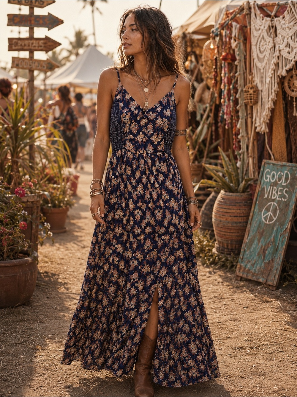 Angie Dress Boho Floral Maxi Cottagecore Prairie Festival Peasant Women’s XL